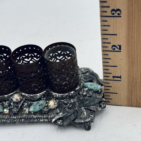 Vintage Sam Fink Jewel Rhinestone & Stone Vanity 4 Lipstick Holder Caddy - Picture 11 of 11